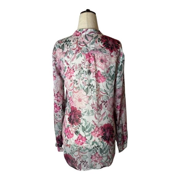 Kut From The Kloth Shirt Women XS‎ Pink Floral Sheer Jasmine Chiffon Button Down - Picture 3 of 14